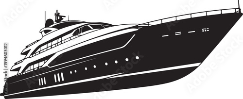 Luxury yacht, black silhouette, boat icon, vector illustration, nautical design, white background