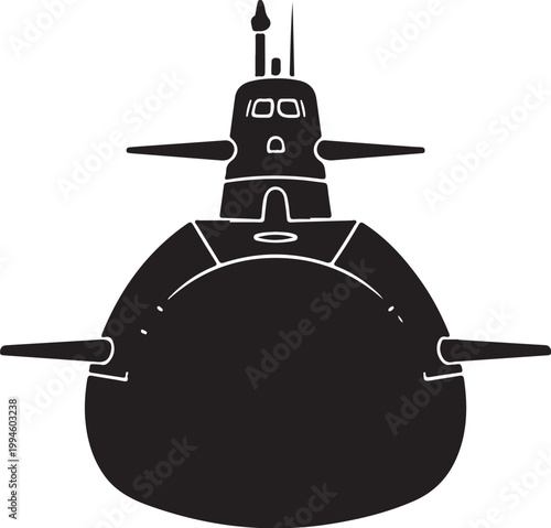 Black submarine icon, vector submarine illustration, ocean vehicle, naval symbol