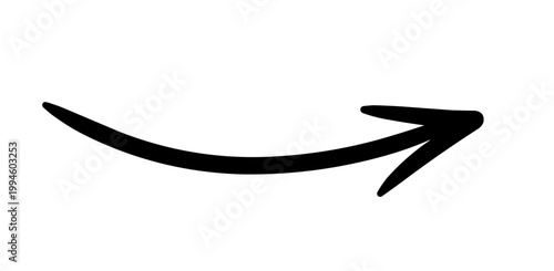 Stylized hand-drawn black curved arrow pointing right, conveying forward motion, progress, and a clear next step in creative designs