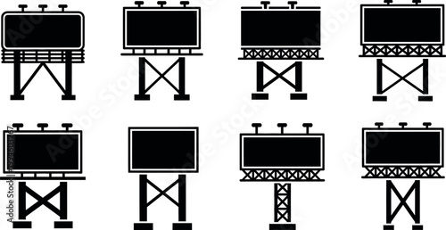 set of empty billboards and advertising structures flat design vector illustration