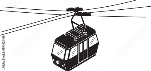 Cable car, gondola lift, aerial tramway, transportation icon, vector illustration