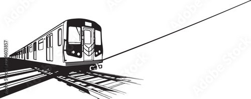 Monochrome subway train vector, urban transportation icon, black and white illustration, railway locomotive