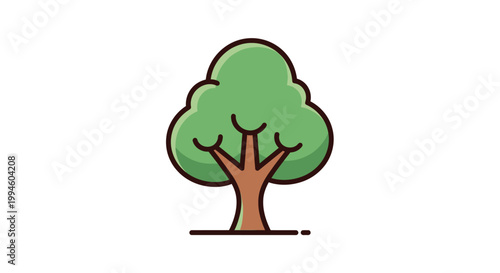 Illustrated tree icon on white background, suitable for graphic design and environment concepts