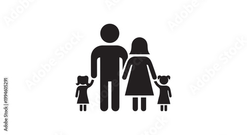 Happy family with two daughters silhouette icon for parenting concept