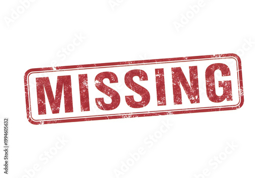 Vintage missing poster with distressed typography design isolated on white background