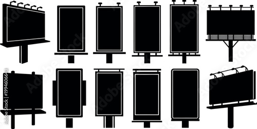 set of empty urban billboards and advertising stands vector illustration
