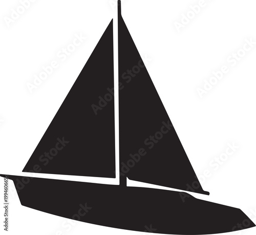 Sailing boat icon, black sailboat silhouette, vector yacht graphic, nautical symbol