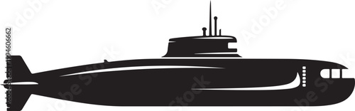 Black submarine vector, military submarine icon, navy vessel silhouette, ocean explorer graphic