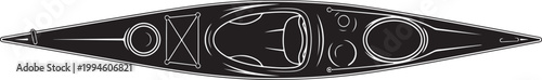 Black kayak icon, vector boat symbol, water sports illustration, recreational design element