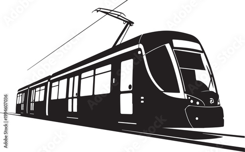 Black tram, city train, vector illustration, transportation icon, urban transit