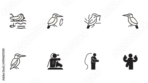 Icons of Life: A minimalist line art composition presents an array of icons symbolizing diverse aspects of existence and activity. 