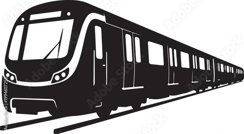 Modern subway train, urban transportation, black and white vector, city transit