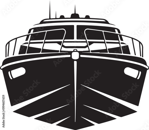 Black boat bow vector, front view, nautical icon, ship head illustration