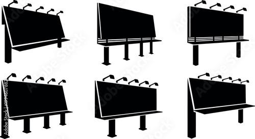 Minimalist flat design vector set of outdoor advertising billboards, ideal for marketing, urban planning, and commercial projects.