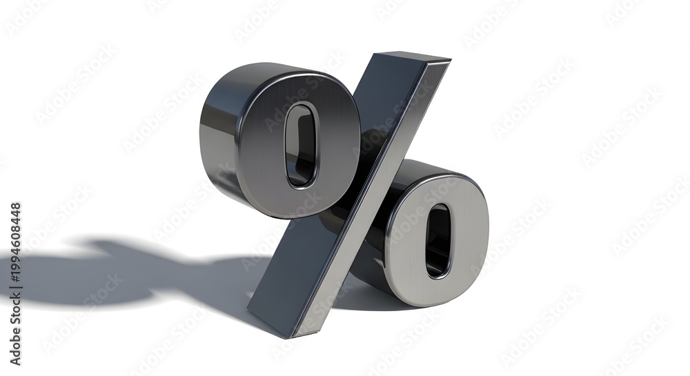 Obraz premium A 3D rendering of a percent sign with a zero on one side and a shadow on a white background