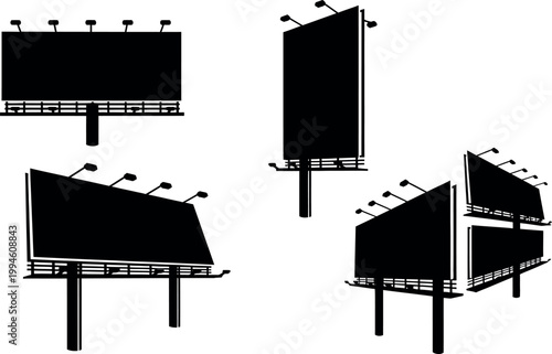 Minimalist vector graphic of outdoor advertising billboard structures without posters, ideal for marketing, urban design, and commercial projects.
