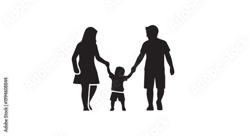 Happy family walking holding hands silhouette for summer vacation concept