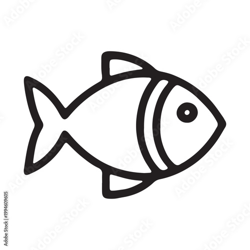 Fish icon, black line art, simple seafood symbol, vector illustration