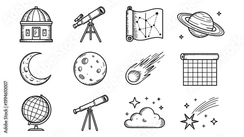 Astronomy and space exploration icons collection with astronomy exploration celestial universe