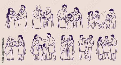 Grandparents and family care illustration, senior couple with grandchildren doodle, respect for elders cultural values, family generations and love set, heartwarming home life vector art, traditional 