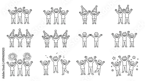 Joyful people celebrating icons festive group and excitement symbols arms raised celebration happiness excitement