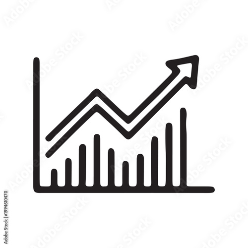 Business Growth Chart, Financial Graph Icon, Line Chart with Arrow, Increasing Trend Vector