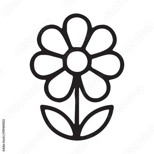 Simple flower icon, black line art, minimalist design, vector illustration