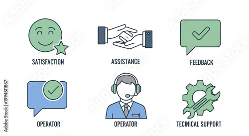 Customer service icons: satisfaction, assistance, feedback, operator, support