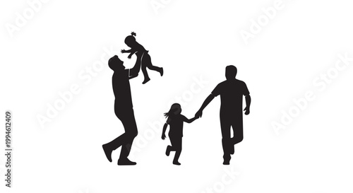 Parents family silhouette playing with children for diversity and inclusion concept