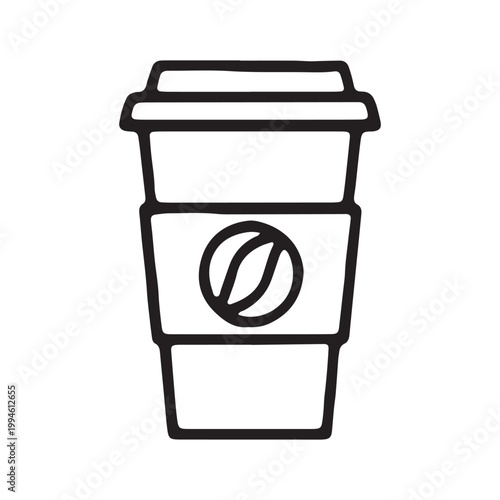 Coffee cup, take away coffee, disposable cup, coffee icon, black line art