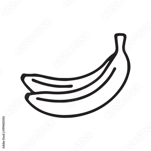 Black line art banana icon, fruit symbol, simple illustration, minimalist design