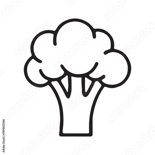 Black line art broccoli icon, vegetable illustration, healthy food symbol, edible plant