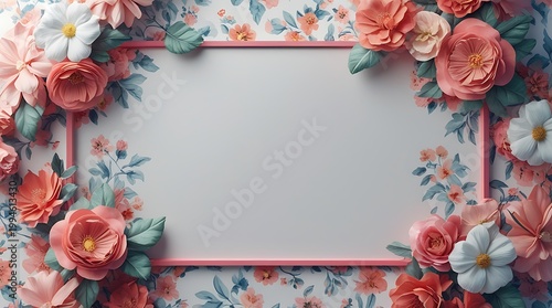 Modern Minimalist Pink Border with Lush Spring Floral Arrangement
