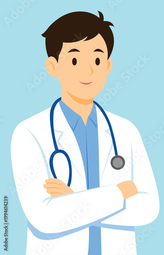 Professional Male Doctor in White Coat with Stethoscope Illustration