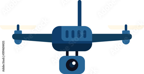 Quadcopter drone with integrated camera flying presenting modern aerial technology