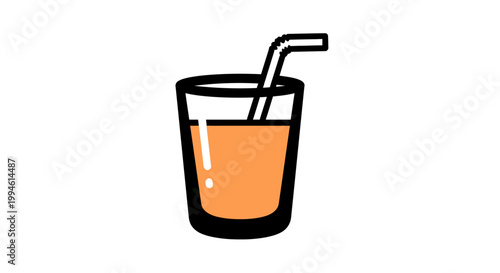 Glass with orange juice and straw.