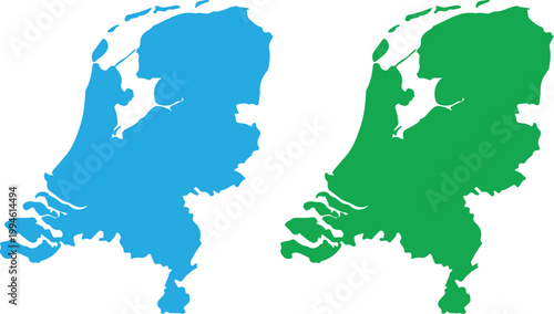 Netherlands Map Color Silhouette Set Europe Country Geography Vector Illustration