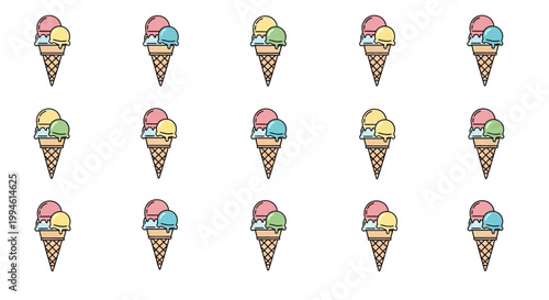 Colorful Ice Cream Cones in Rows.