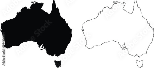 Australia Map Silhouette and Outline Country Geography Vector Illustration