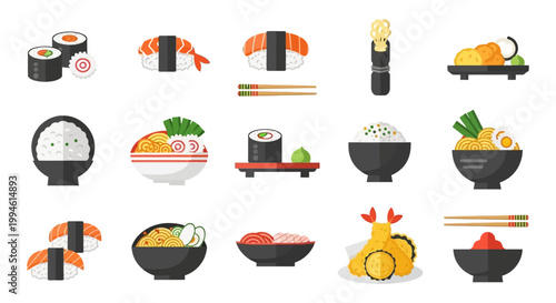 Flat design collection of Japanese food icons