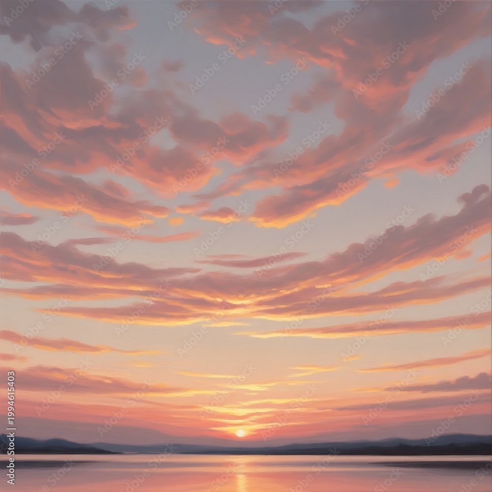 Fototapeta premium Vibrant sunset painting over a tranquil lake with colorful clouds and glowing water