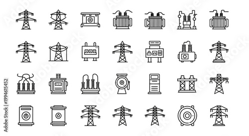 Electrical power transmission and distribution equipment icons