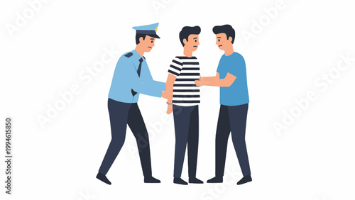 Police Officer Arresting Criminal in Handcuffs Vector Illustration