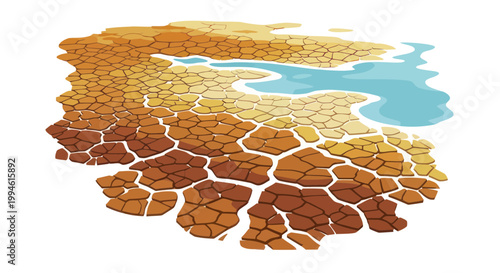 Cracked Earth Surface with Water Puddle - Drought and Arid Land Illustration