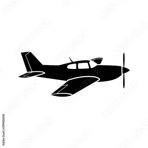 Obraz na plátně Single Engine Propeller Aircraft Silhouette, Minimalist Vector Icon