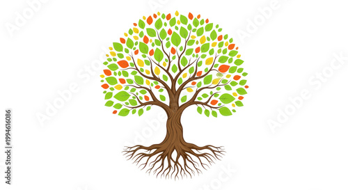 Vibrant Tree of Life with Colorful Leaves and Strong Roots