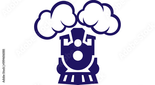 Vintage Steam Train Silhouette with Smoke Clouds Icon