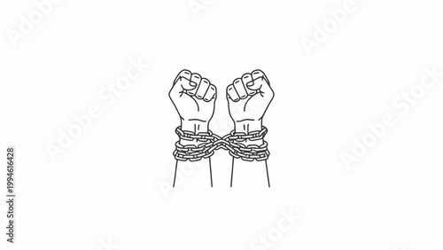 Clenched Fists Bound with Metal Chains Line Art Illustration