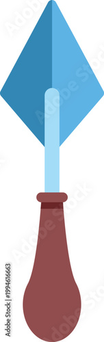 Simple flat design icon of a bricklaying trowel with a blue blade and brown handle