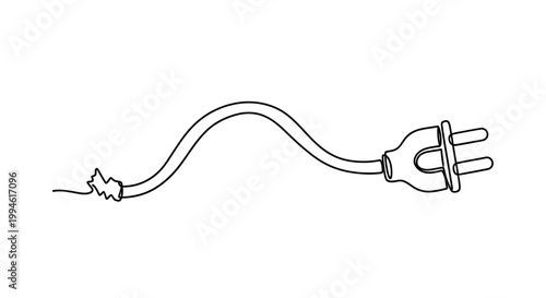 Broken power cord with plug, symbol of disconnection and electrical failure